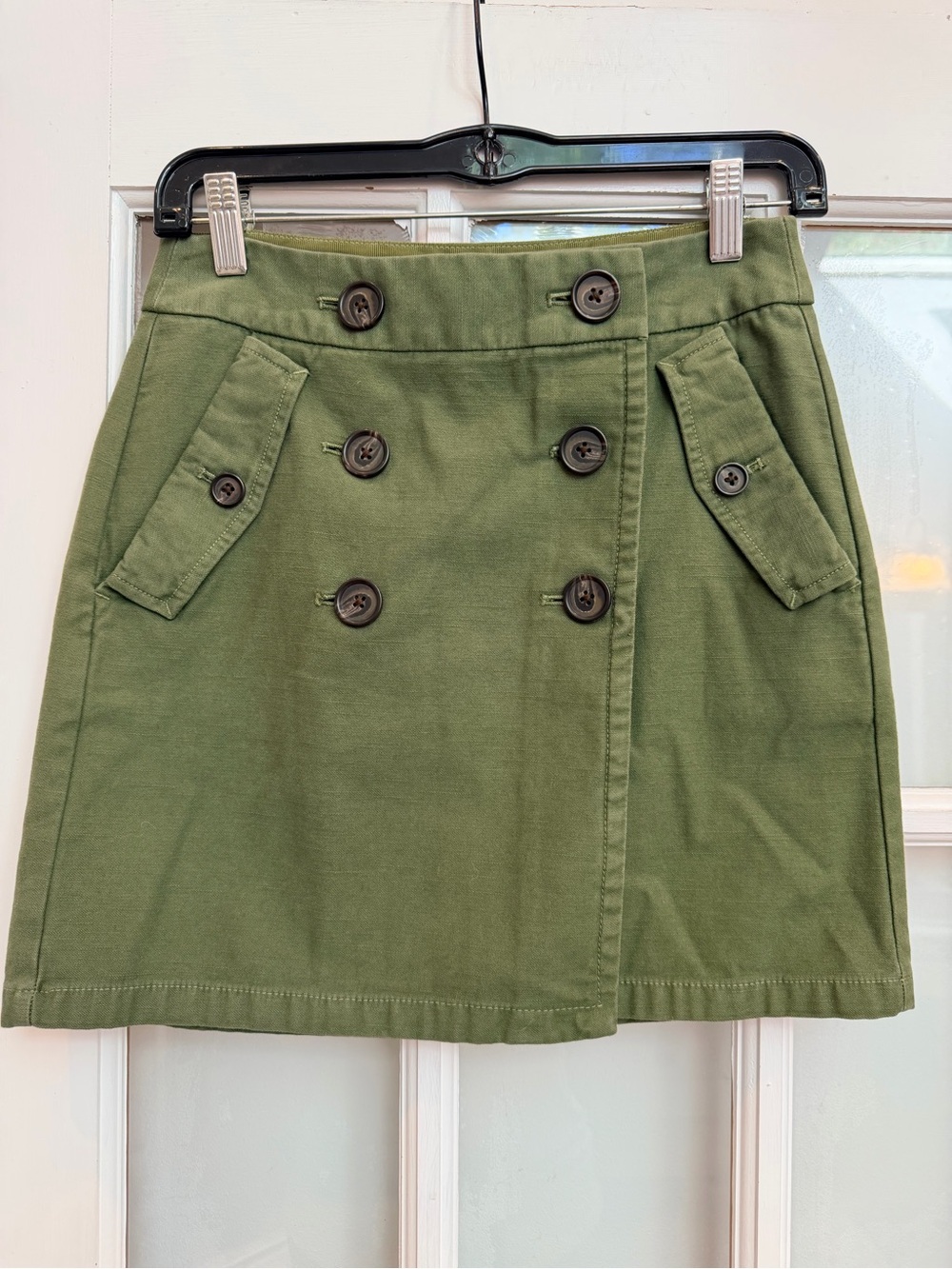 J. Crew Y2K Olive Army Green Cotton Twill Button Front Mini Skirt Size 00 XXS - Picture 11 of 11